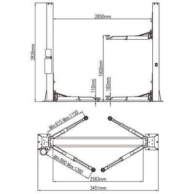 Підйомник автомобільний GTM 4т/220В/нижня синхронізація/мех.замки