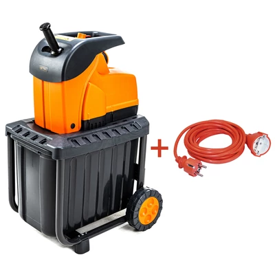 Подрібнювач садовий DS2800/45 KIT, 220В, 2800Вт, гілки до 45мм, ножі, контейнер 60л + подовжувач 10м помаранч.